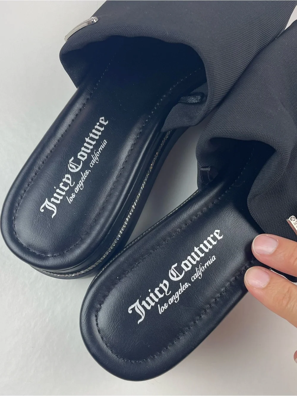 Juicy Couture Tethys Black Silver Rhinestone Platform Sandals Shoes Women 8.5